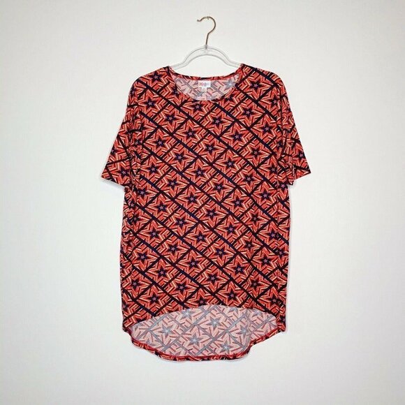 LuLaRoe Irma Tunic Top Women XS Red Blue Star Patriotic Simply Comfortable - Picture 2 of 6